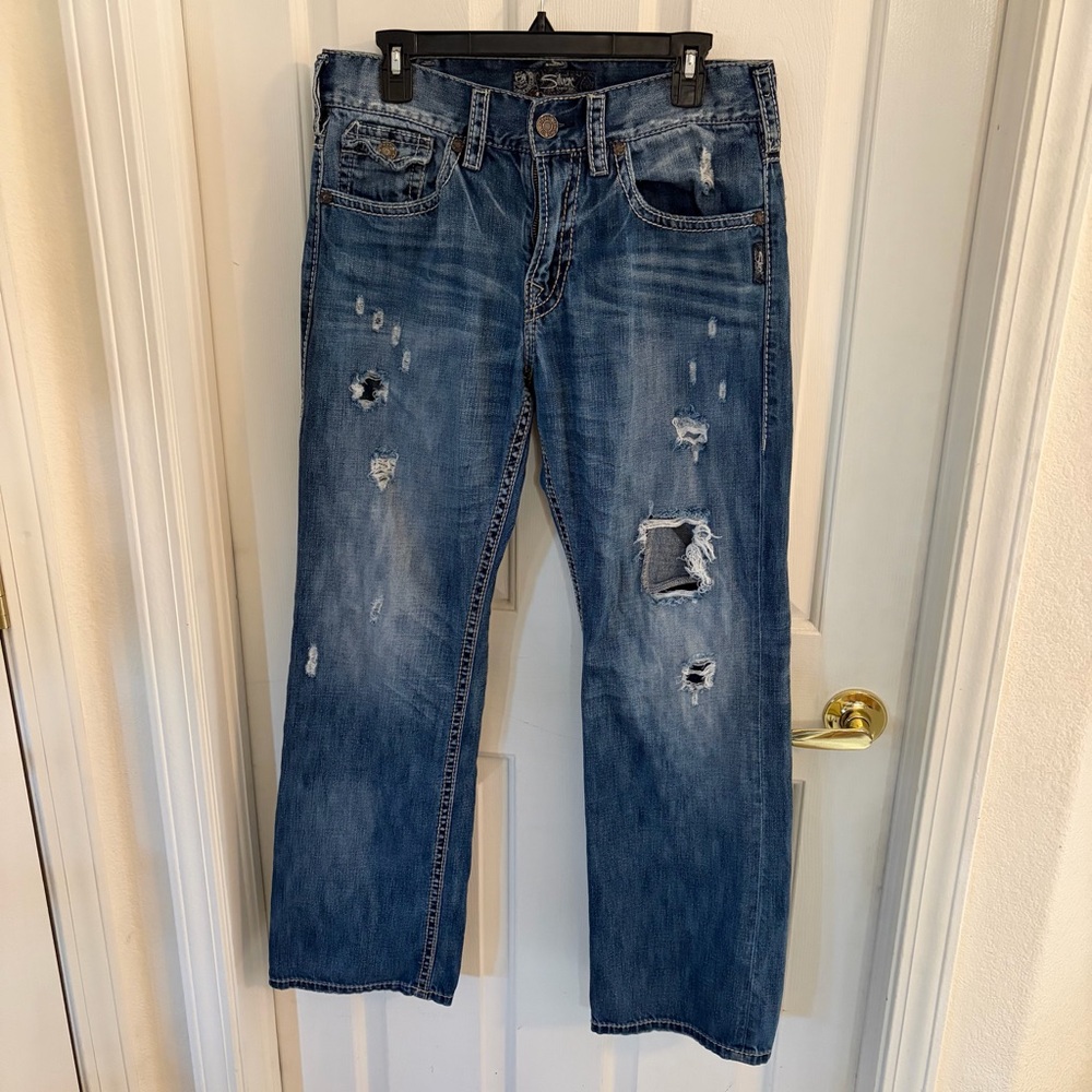 Silver Jeans Zac Flap Jeans Men's 32x32 Distressed Straight Denim